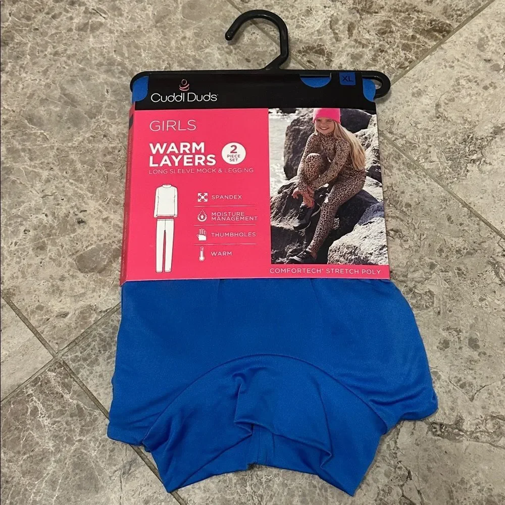 Cuddl Duds Warm Layers 2pc Mock Neck Leggings NEW Comfort Stretch Blue XL 14/16